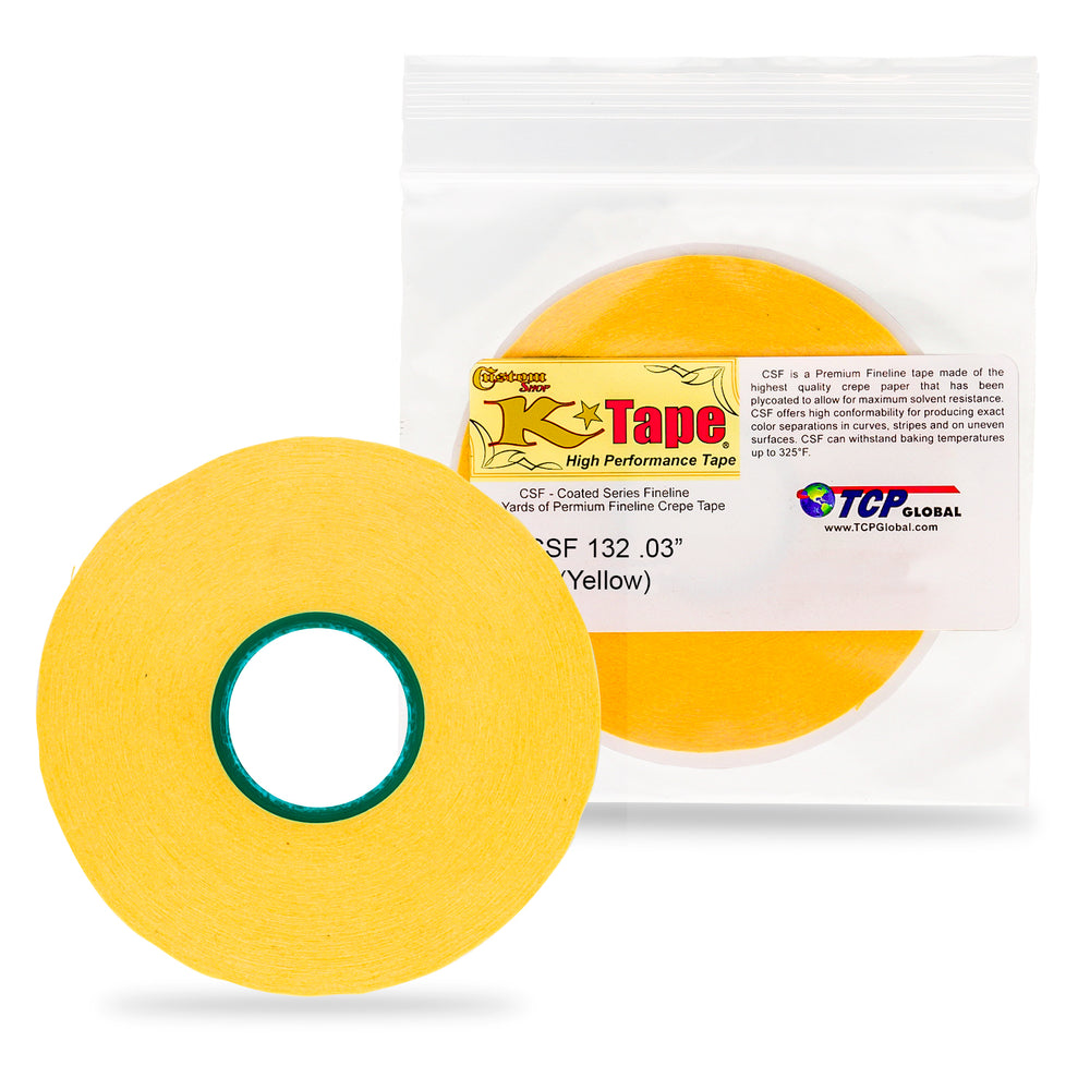 Custom Shop CSF132 K-Tape Coated Series Micro Fineline Tape, Yellow (1/32 x 28 Yard Roll)